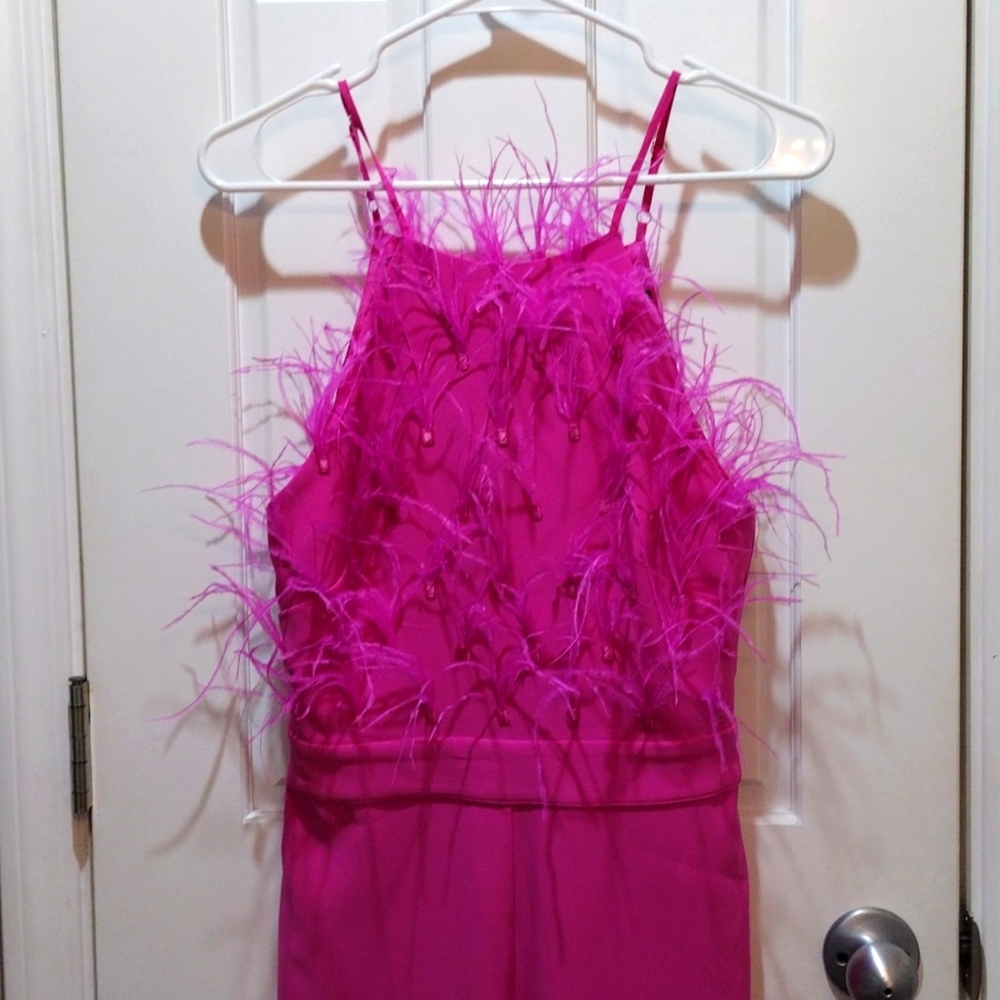 Fashion Nova Pink Feathered Jumpsuit